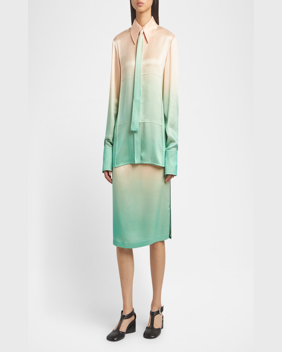 Shop Jil Sander Ombre Satin Button-down Shirt With Matching Tie