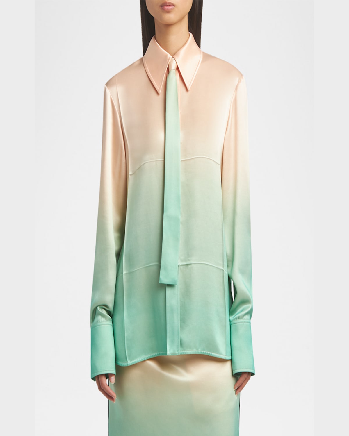 Shop Jil Sander Ombre Satin Button-down Shirt With Matching Tie