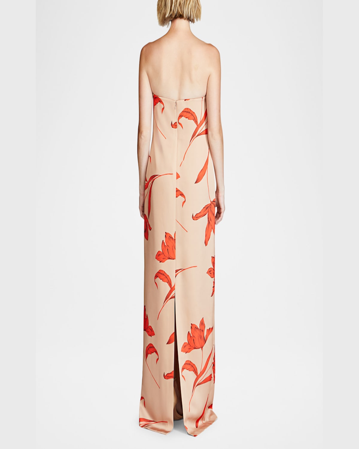HALSTON MANUELA STRAPLESS FLORAL-PRINT COLUMN GOWN 