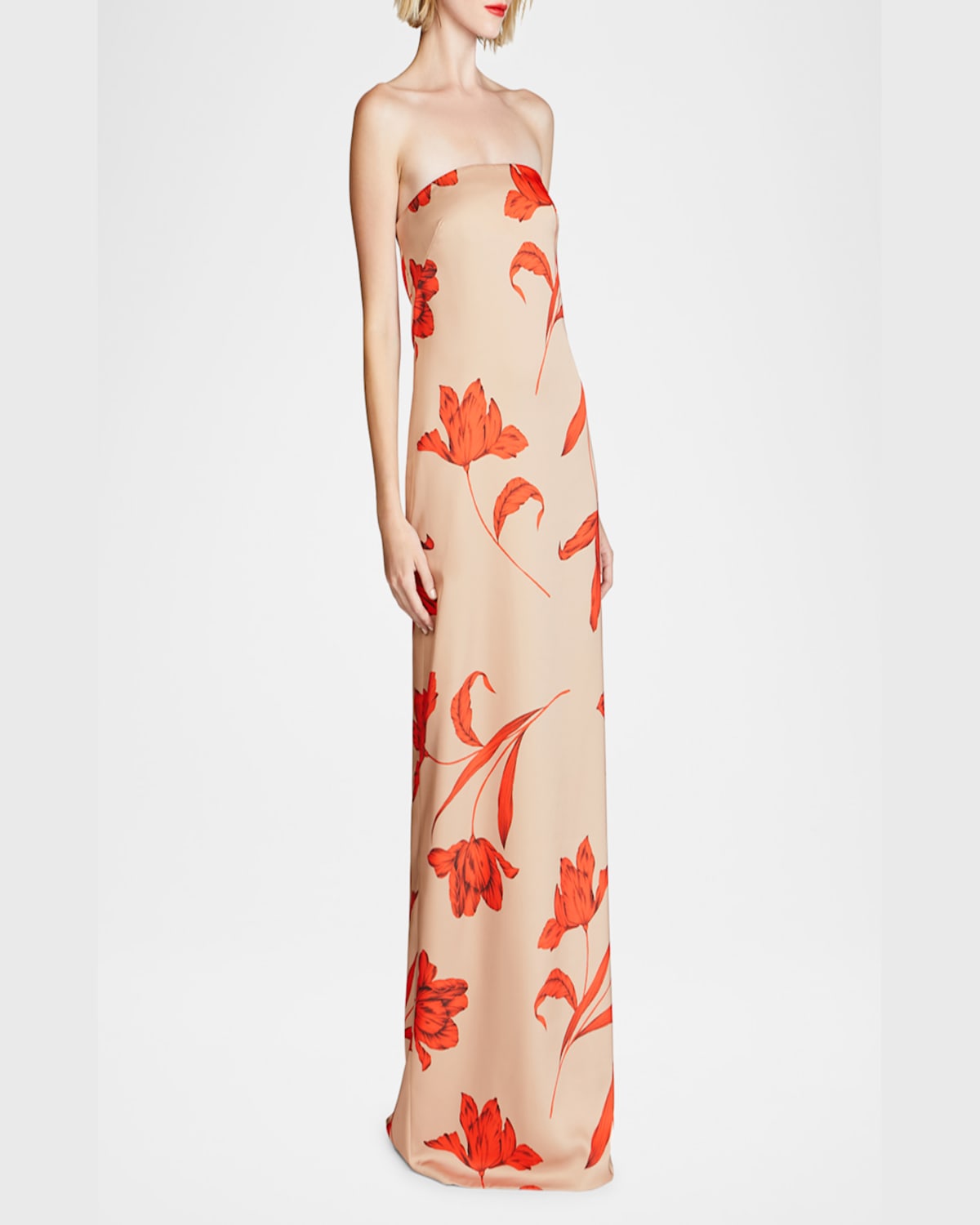 HALSTON MANUELA STRAPLESS FLORAL-PRINT COLUMN GOWN 