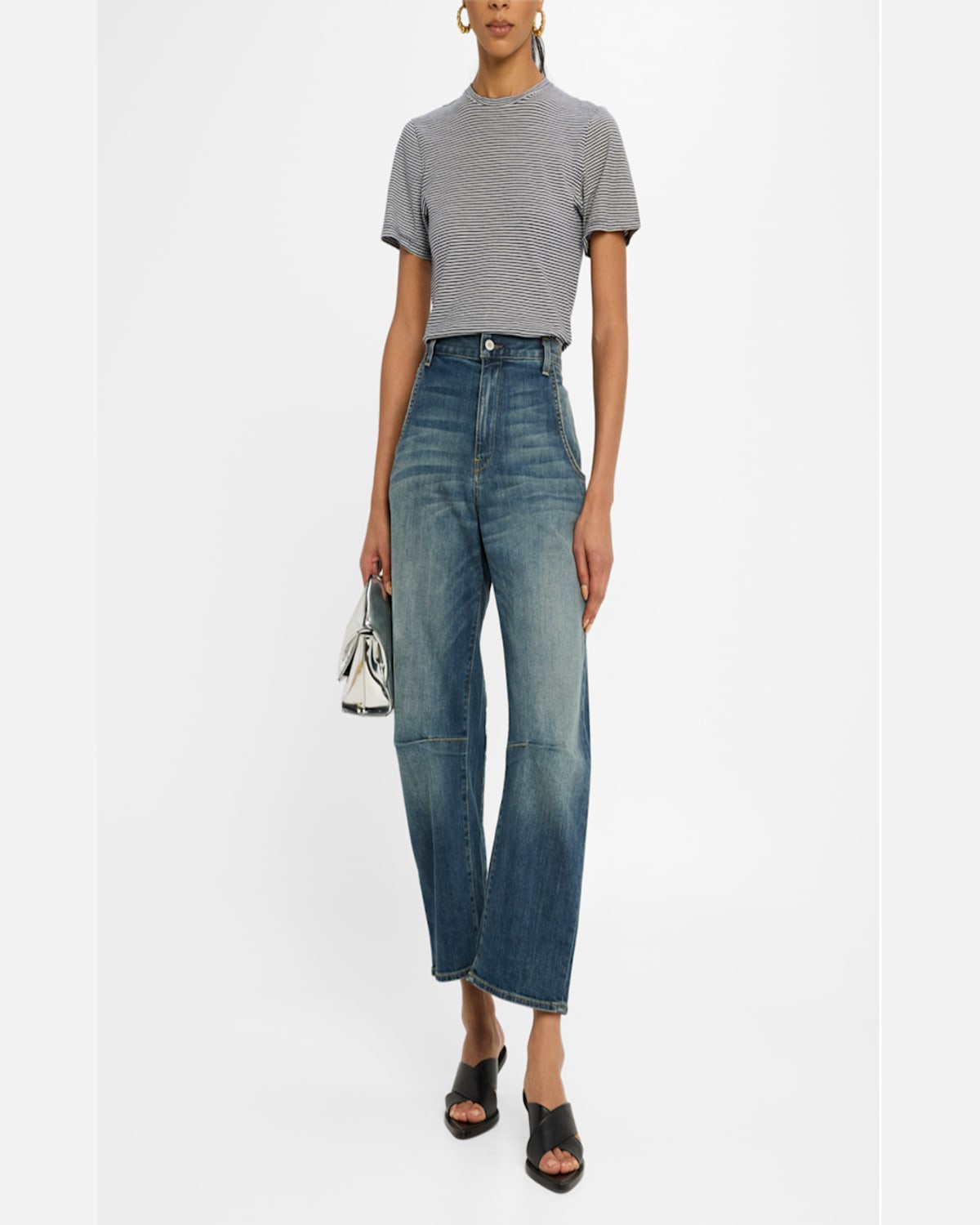 Nili Lotan Stripe Short Sleeve Lana Crewneck Tee In Ivorynavy Stripe