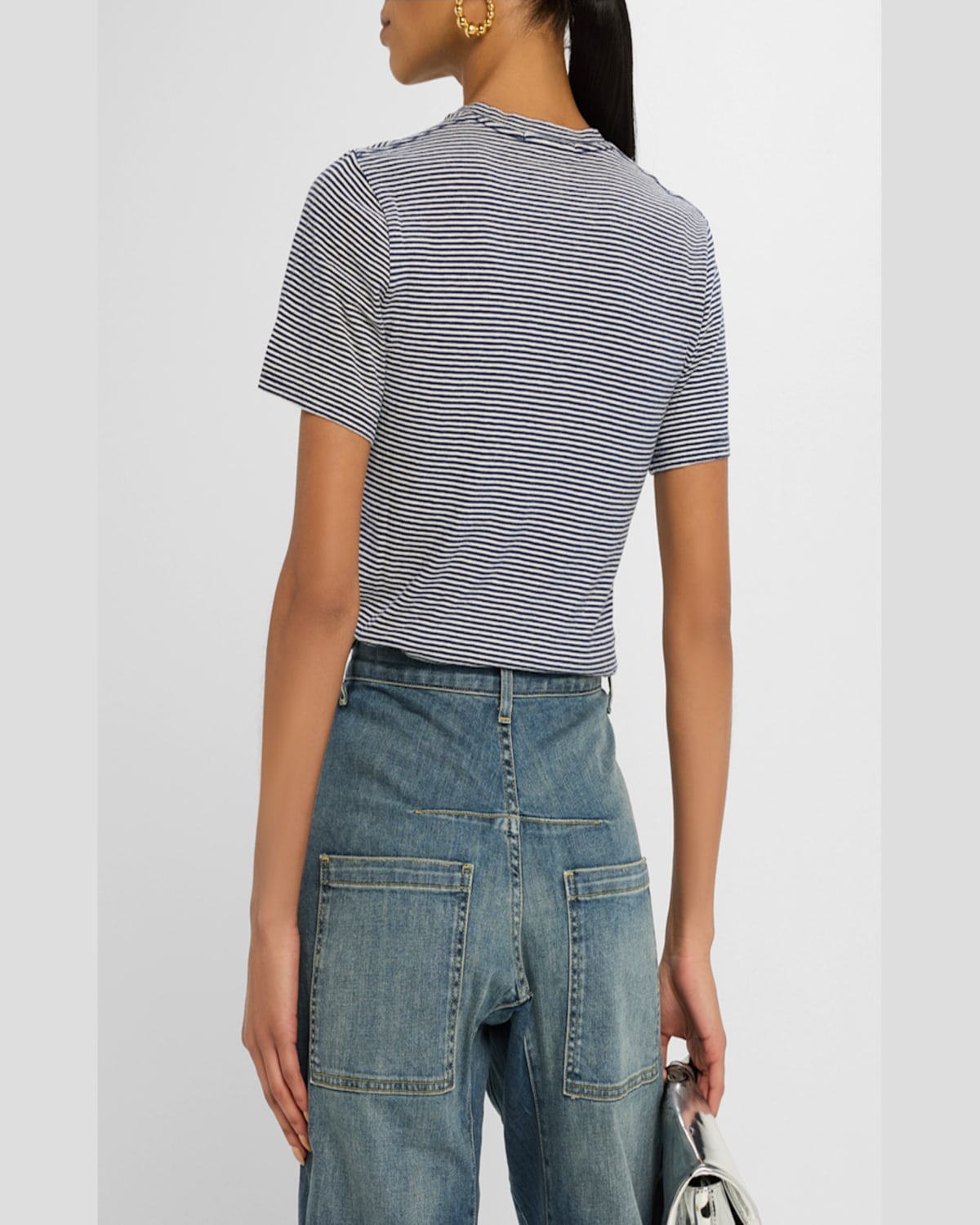 Nili Lotan Stripe Short Sleeve Lana Crewneck Tee In Ivorynavy Stripe