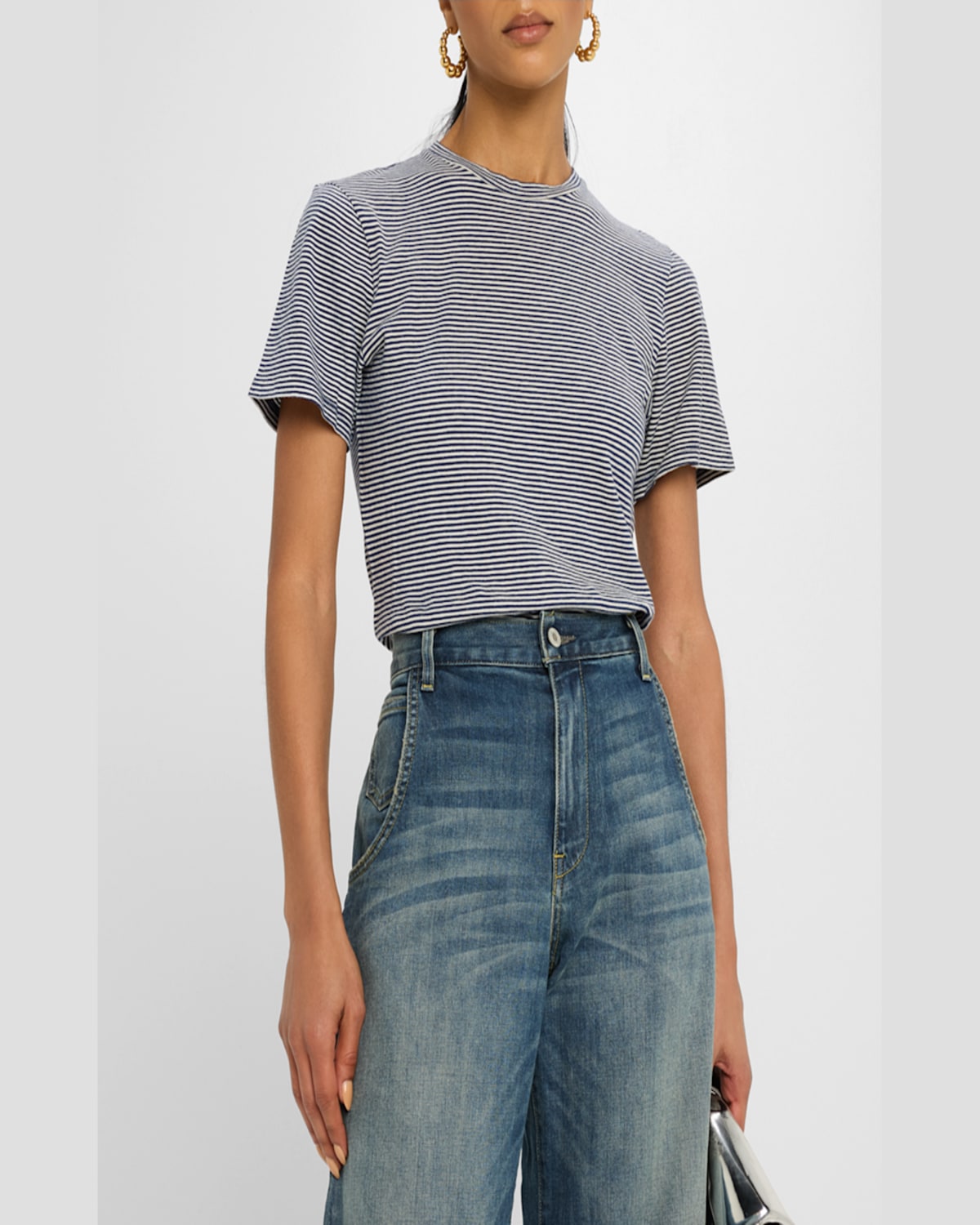 Nili Lotan Stripe Short Sleeve Lana Crewneck Tee In Ivorynavy Stripe