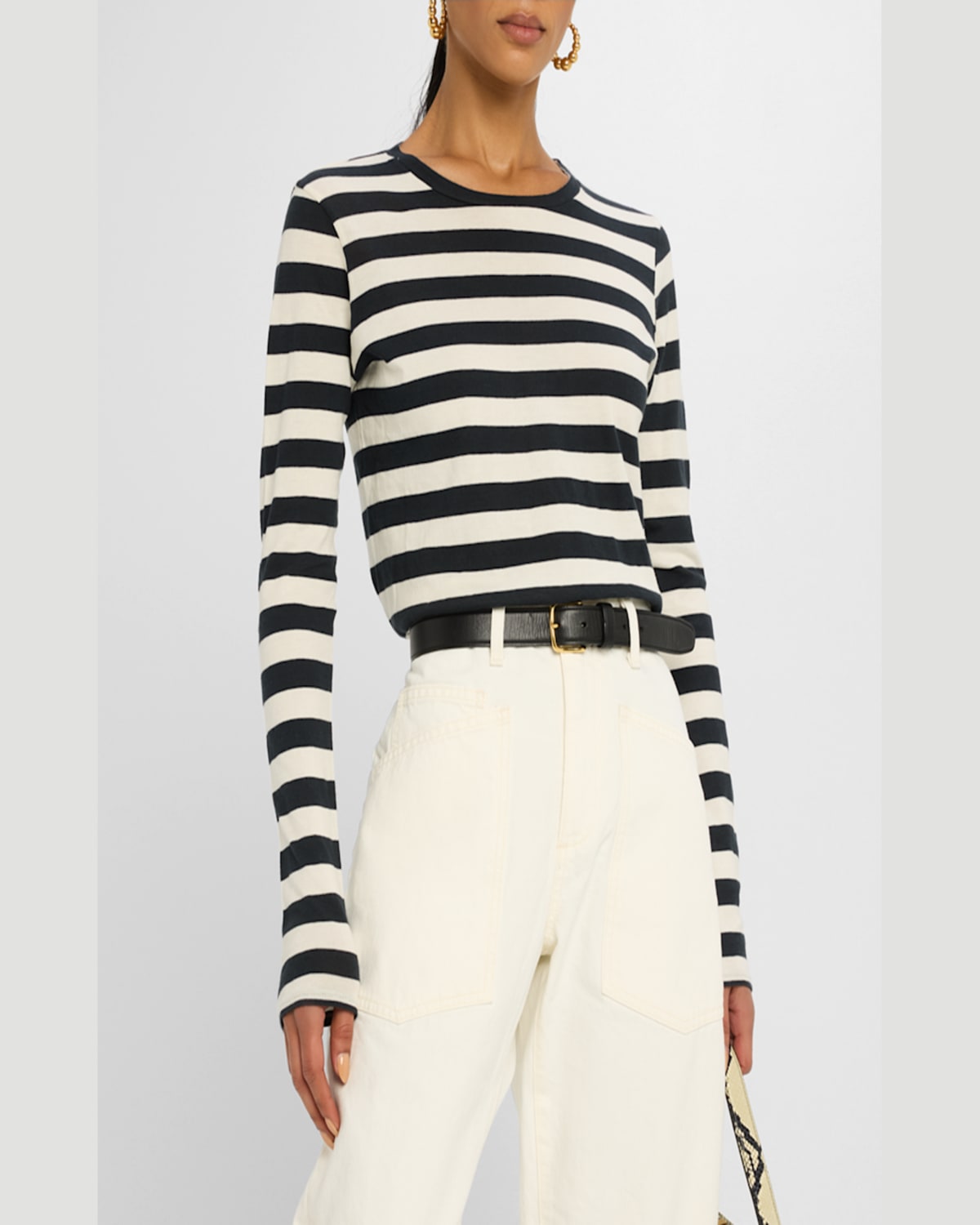 Shop Nili Lotan Striped Long Sleeve T-shirt In Navyivory Stripe