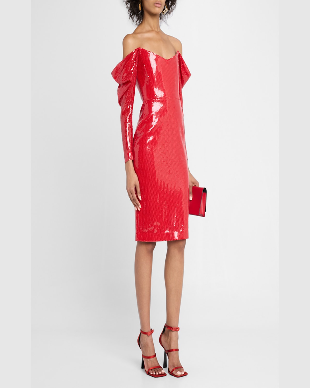 Alex Perry Draped Off-the-shoulder Sequin Dress In Red