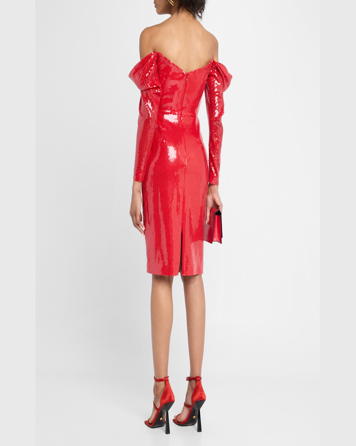 Alex Perry Draped Off-the-shoulder Sequin Dress In Red