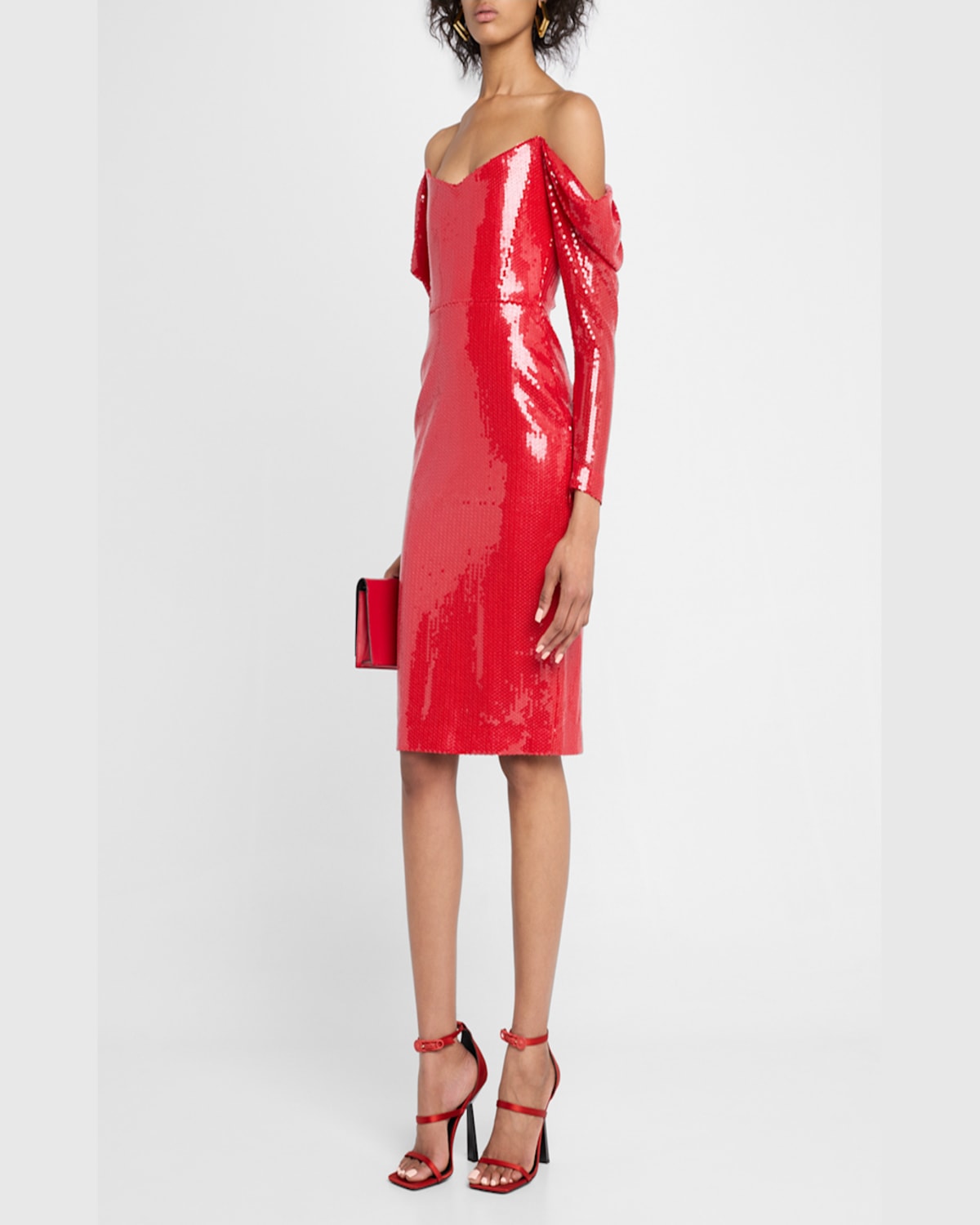 Alex Perry Draped Off-the-shoulder Sequin Dress In Red
