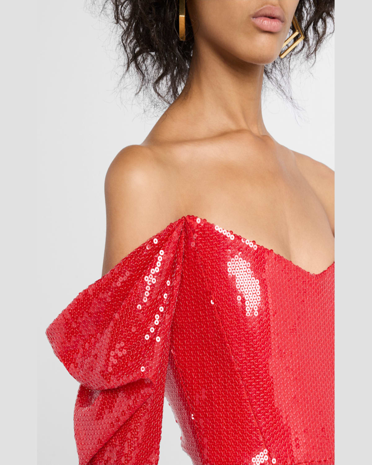 Alex Perry Draped Off-the-shoulder Sequin Dress In Red