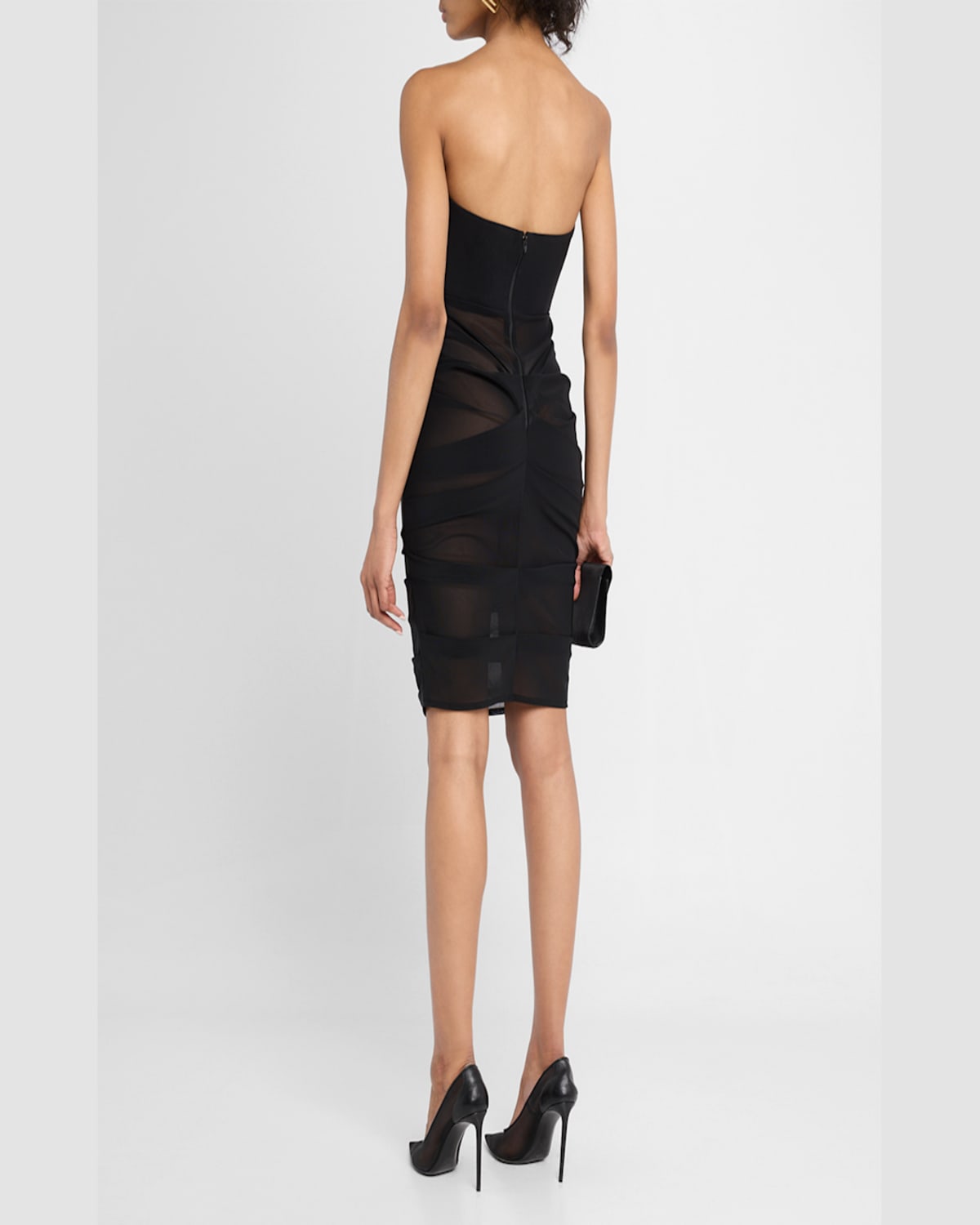Alex Perry Strapless Tucked Power Mesh Dress In Black