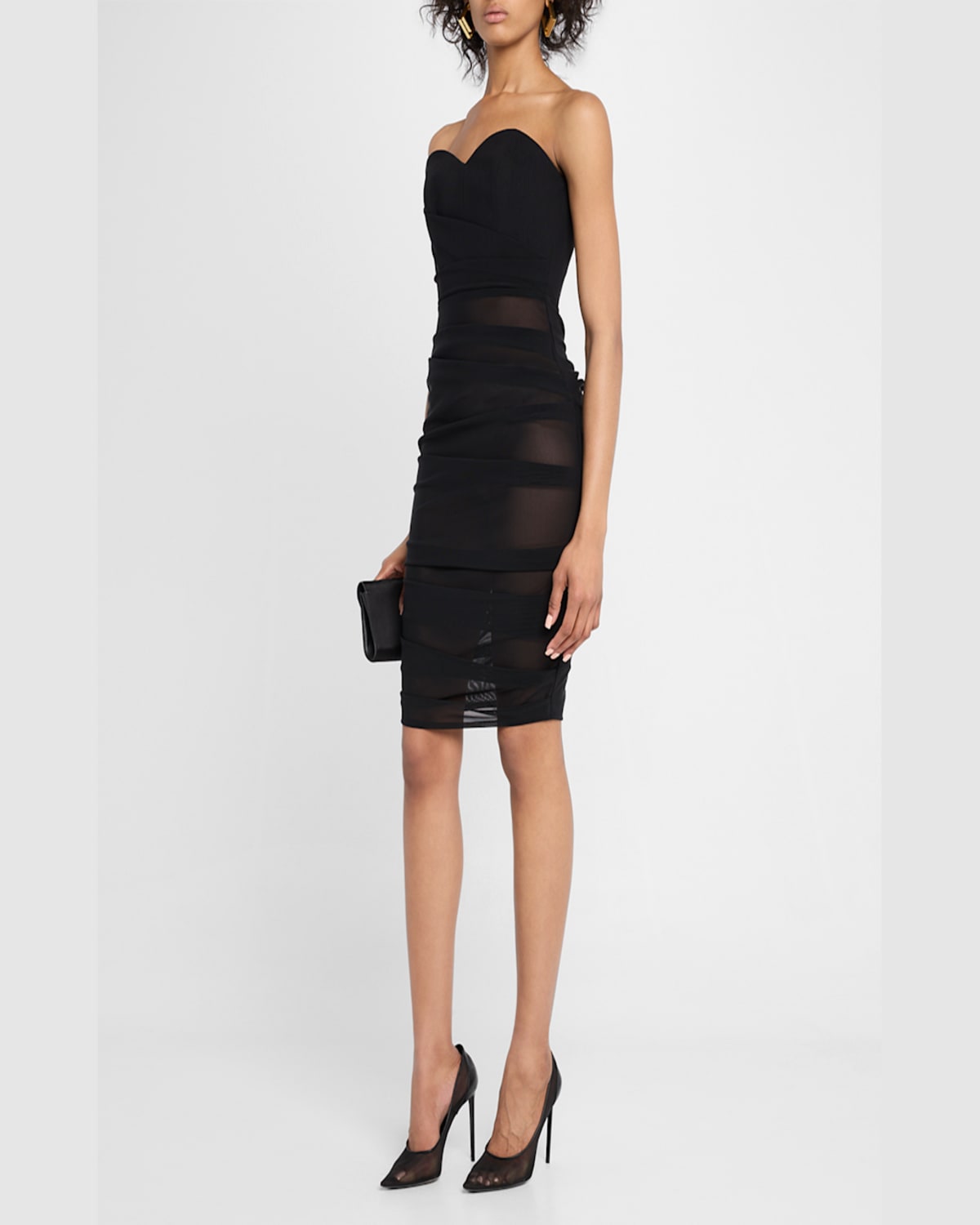 Alex Perry Strapless Tucked Power Mesh Dress In Black
