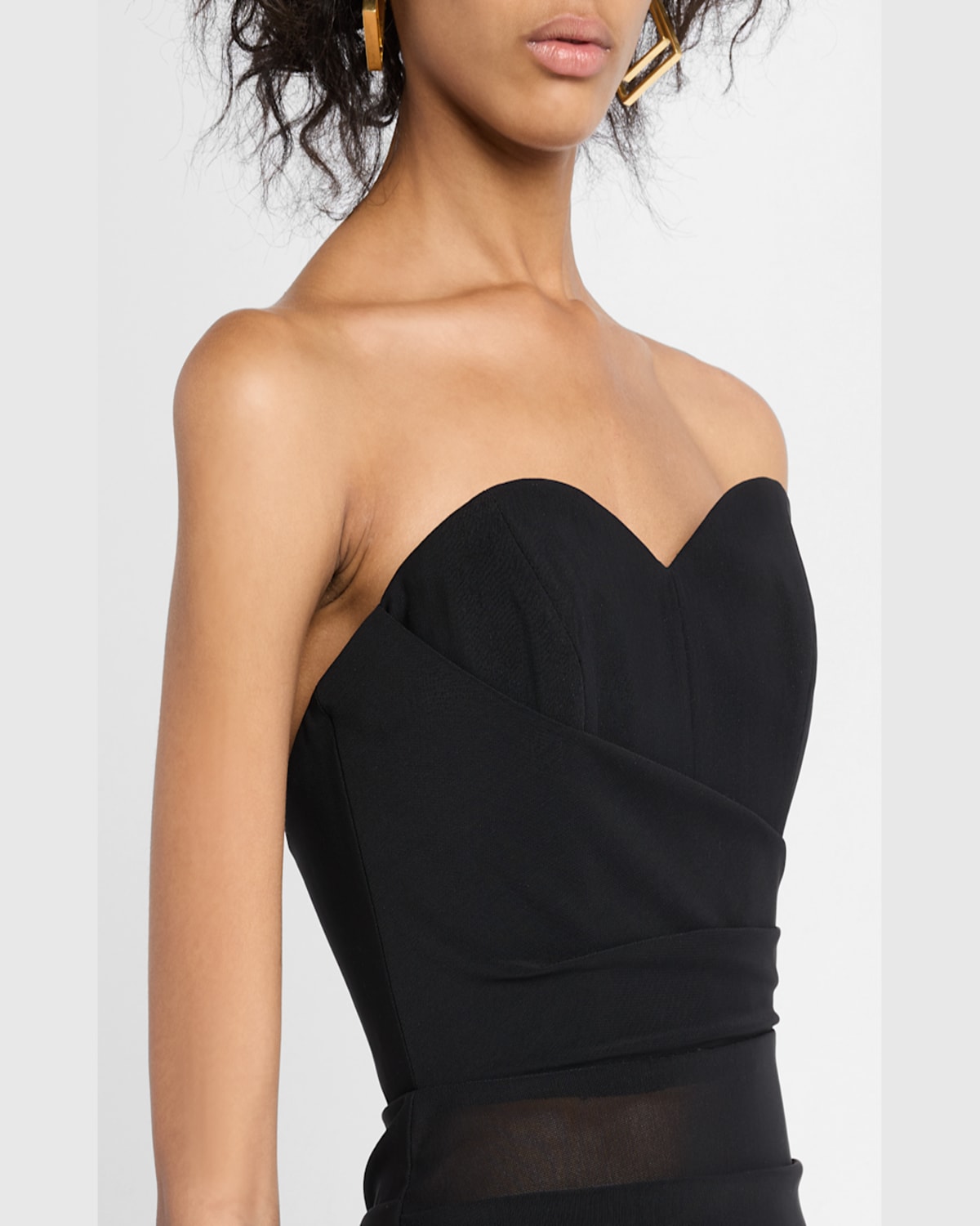 Alex Perry Strapless Tucked Power Mesh Dress In Black