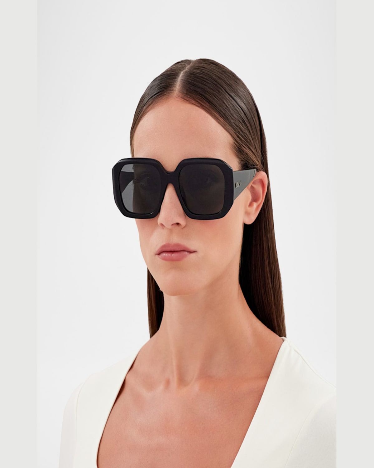 Chloé Round Acetate Sunglasses In Shiny Black