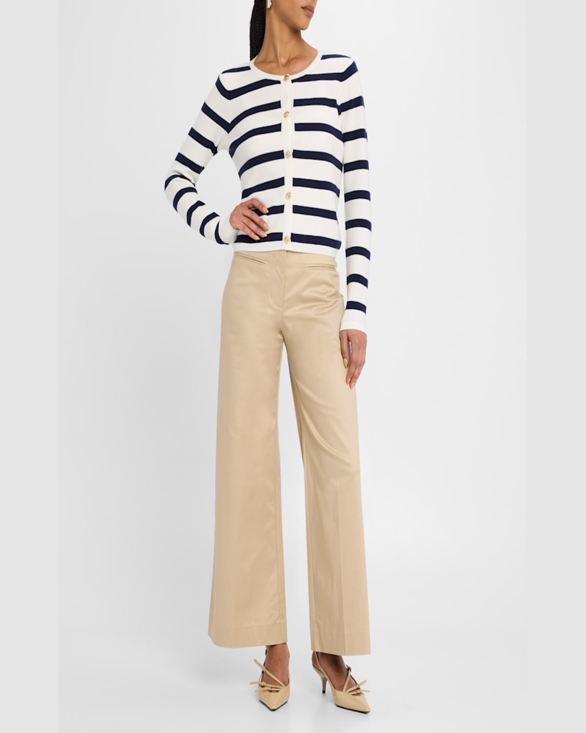 Generation Love Logan Stripe Cardigan In Whitenavy