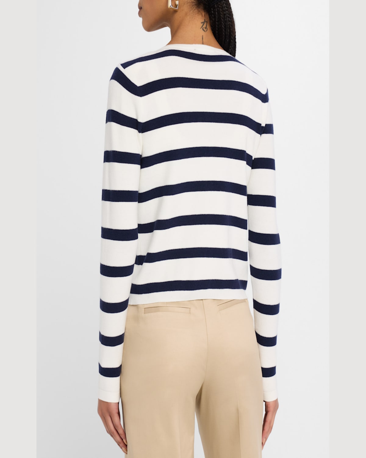 Generation Love Logan Stripe Cardigan In Whitenavy
