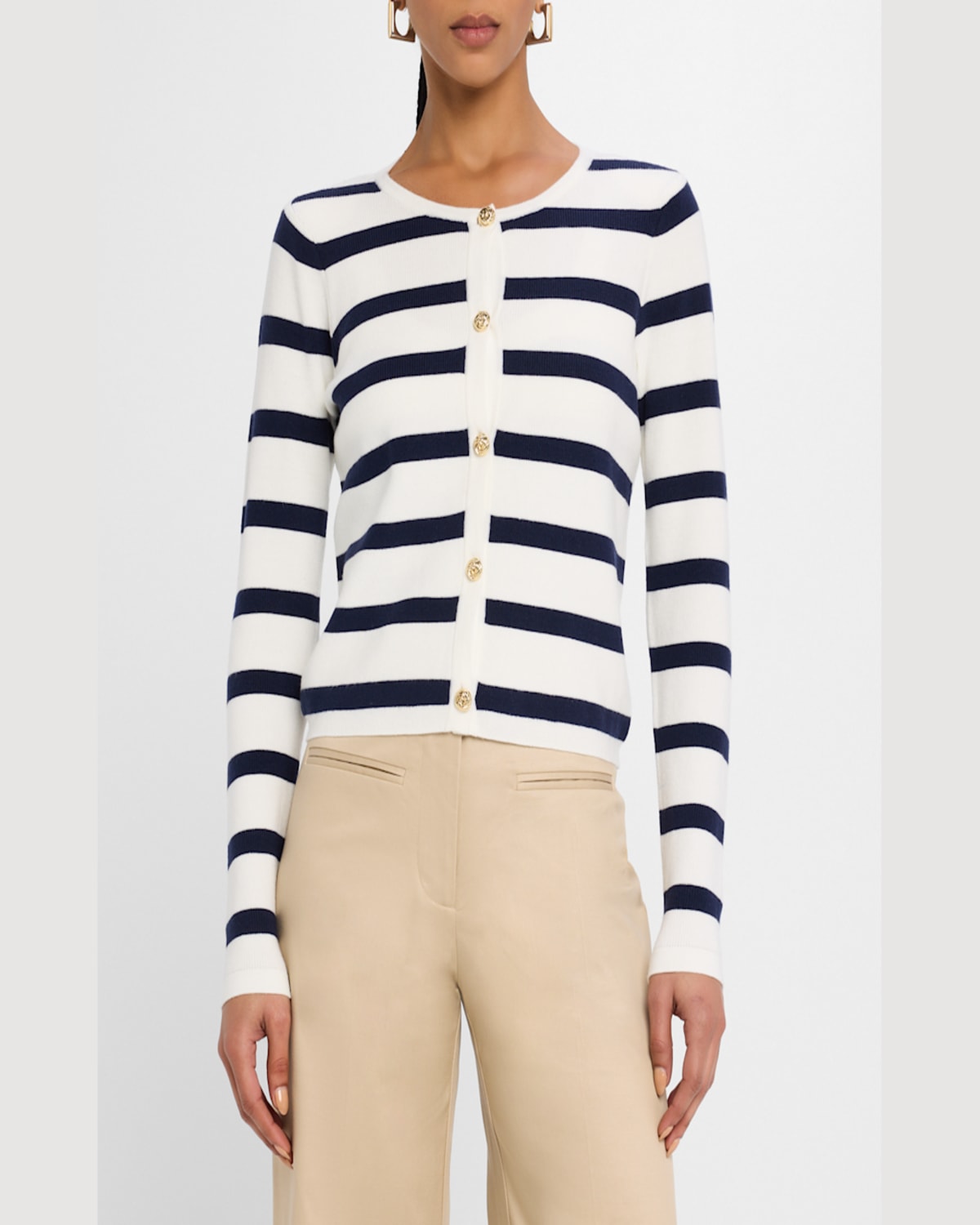 Generation Love Logan Stripe Cardigan In Whitenavy