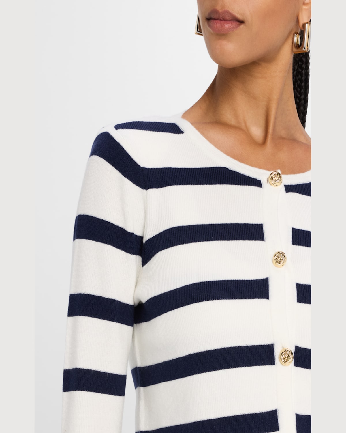 Generation Love Logan Stripe Cardigan In Whitenavy