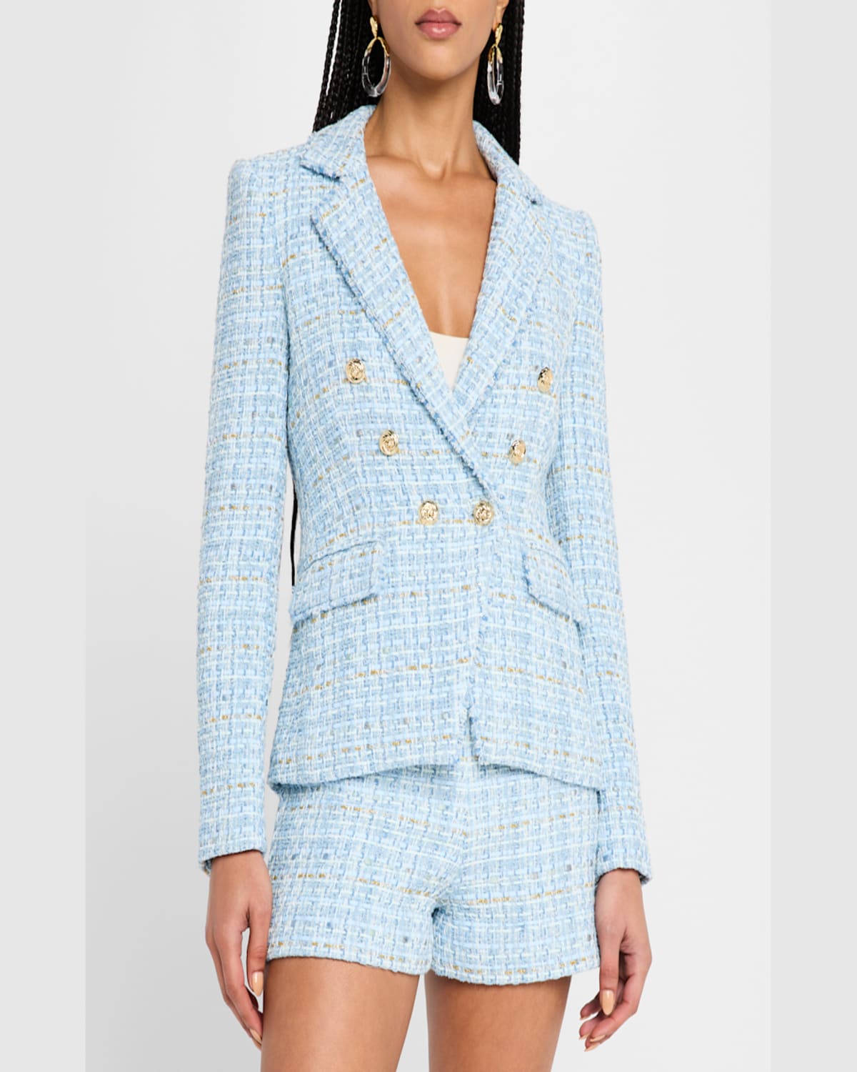 Generation Love Eliza Tweed Blazer In Sky Blue Multi
