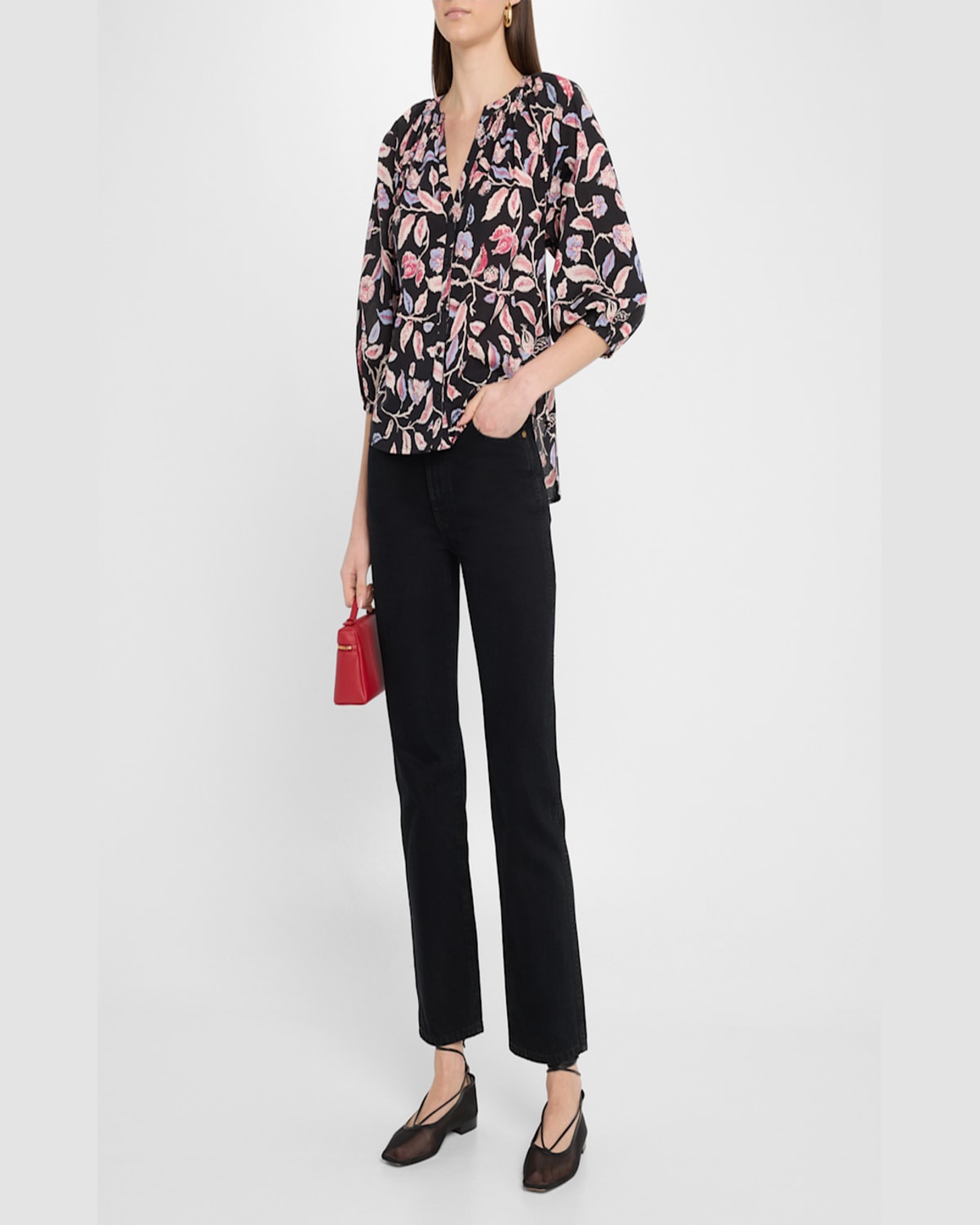 Apiece Apart Mitte Floral-print Cotton Poplin Top In Garden Floral Midnig