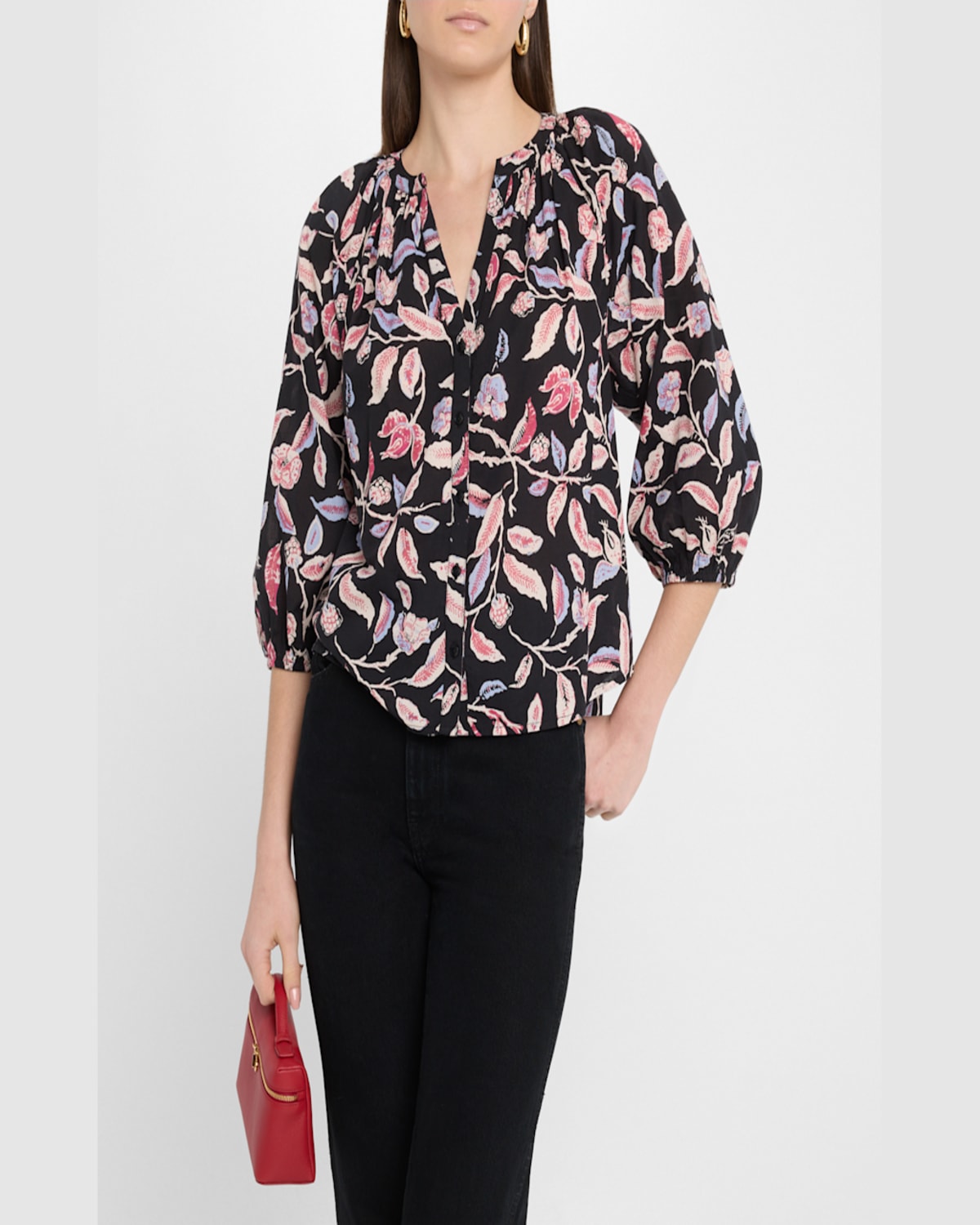 Apiece Apart Mitte Floral-print Cotton Poplin Top In Garden Floral Midnig