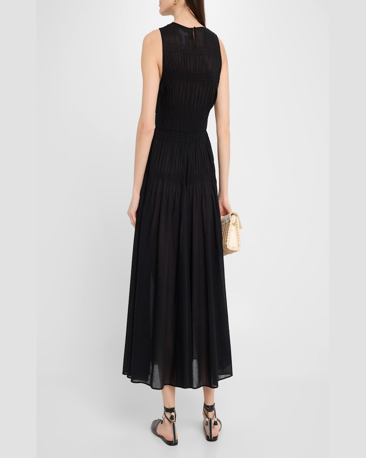 Apiece Apart Fabiana Shirred Organic Cotton Voile Maxi Dress In Black