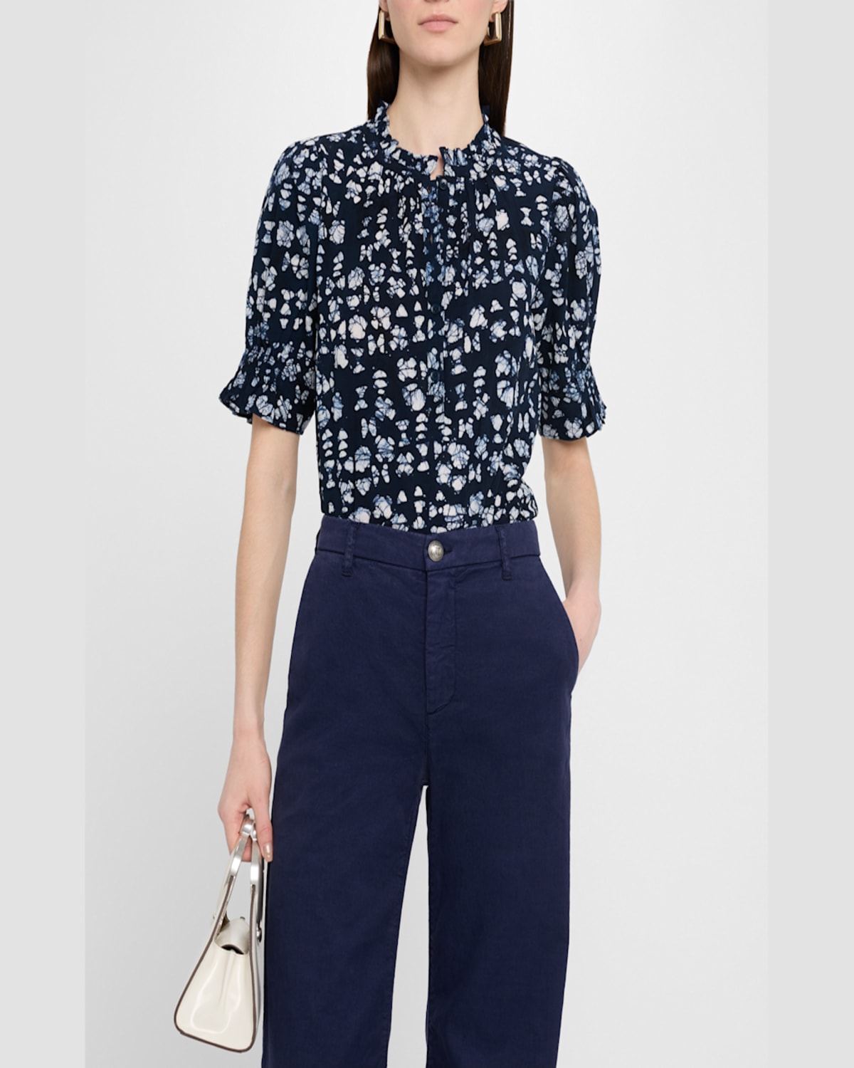 Apiece Apart Los Altos Abstract-print Organic Cotton Top In Batik Geo Indigo