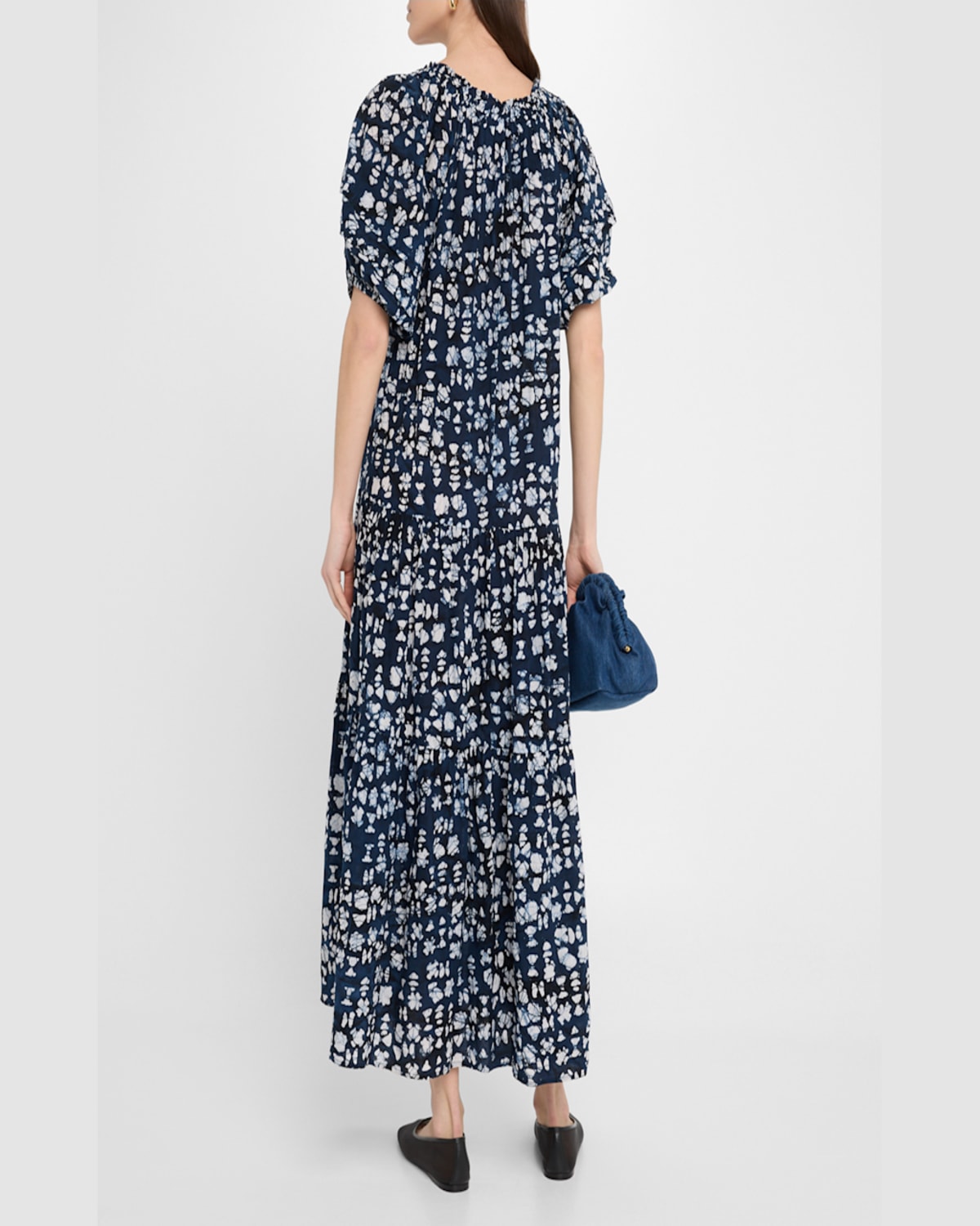 Apiece Apart Uva Tiered Abstract-print Maxi Dress In Batik Geo Indigo
