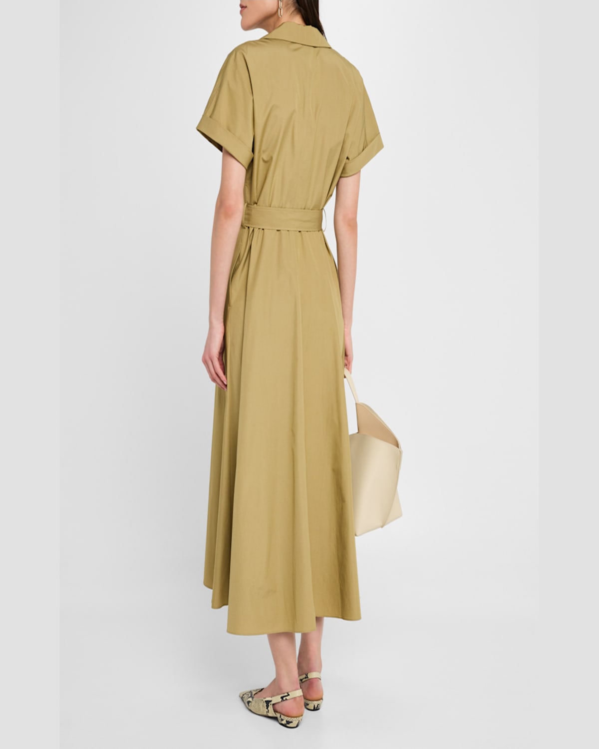 Shop Lafayette 148 Belted A-line Cotton Midi Shirtdress In Loden Green