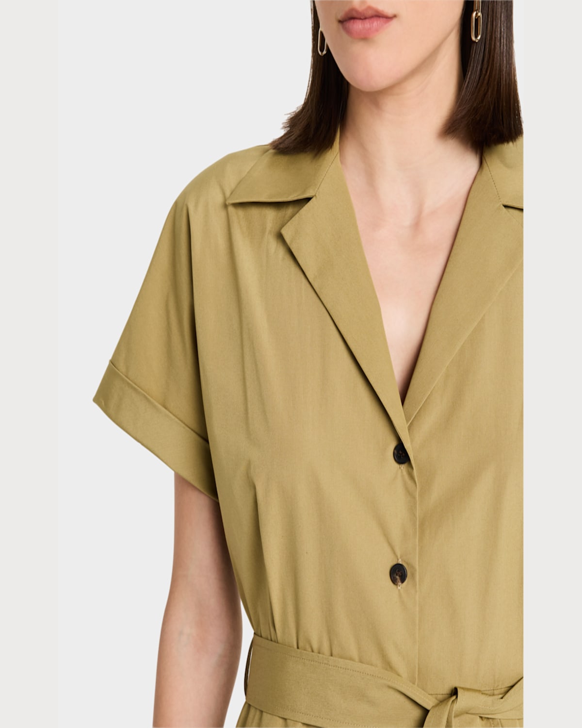 Shop Lafayette 148 Belted A-line Cotton Midi Shirtdress In Loden Green