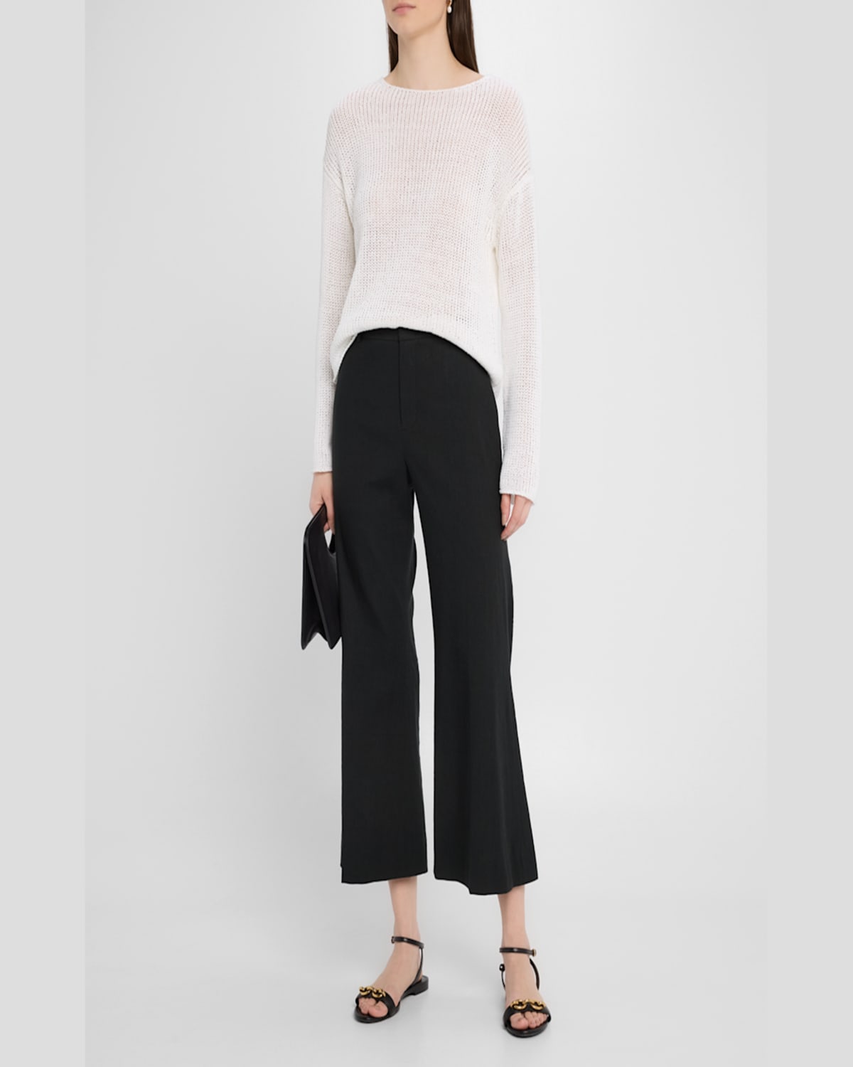 Shop Vince Mid-rise Cropped Flare Trousers In Black