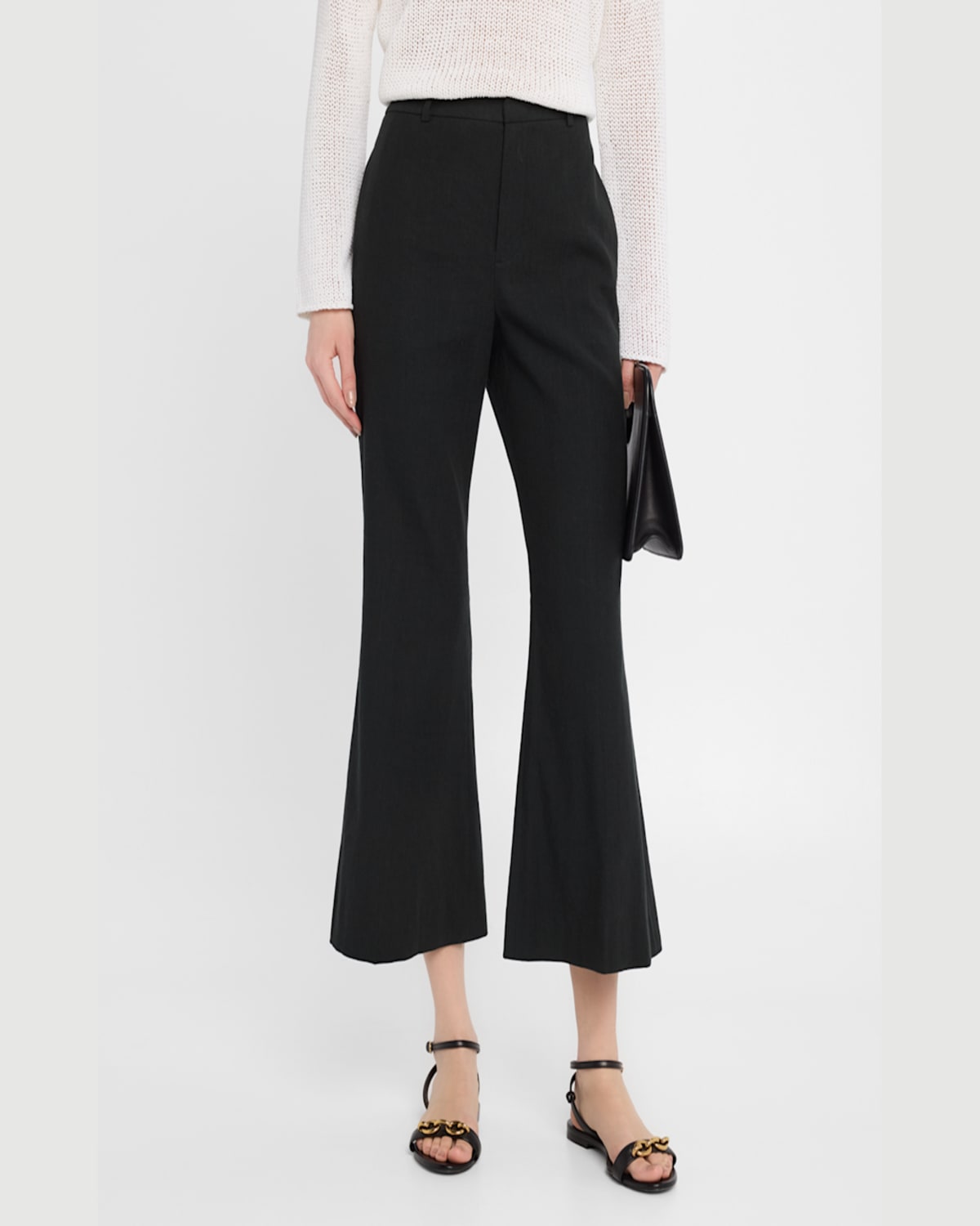 Shop Vince Mid-rise Cropped Flare Trousers In Black
