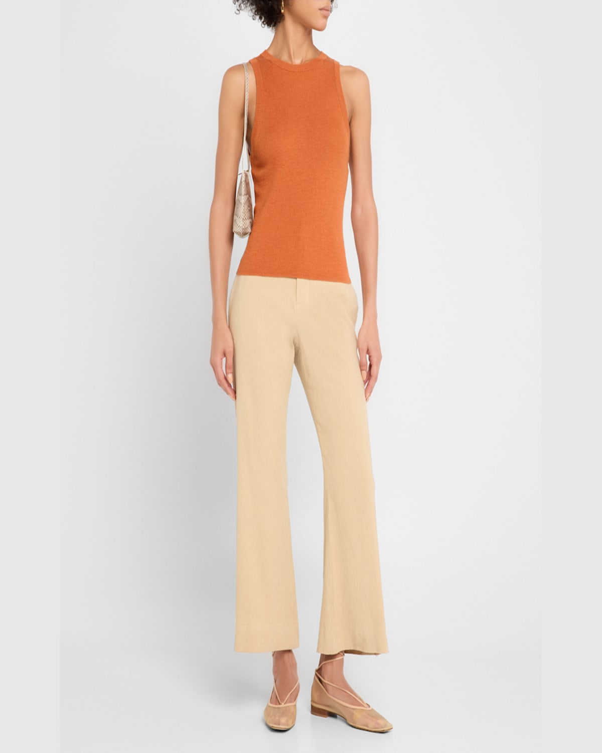 Vince Mid-rise Cropped Flare Trousers In Pale Nut