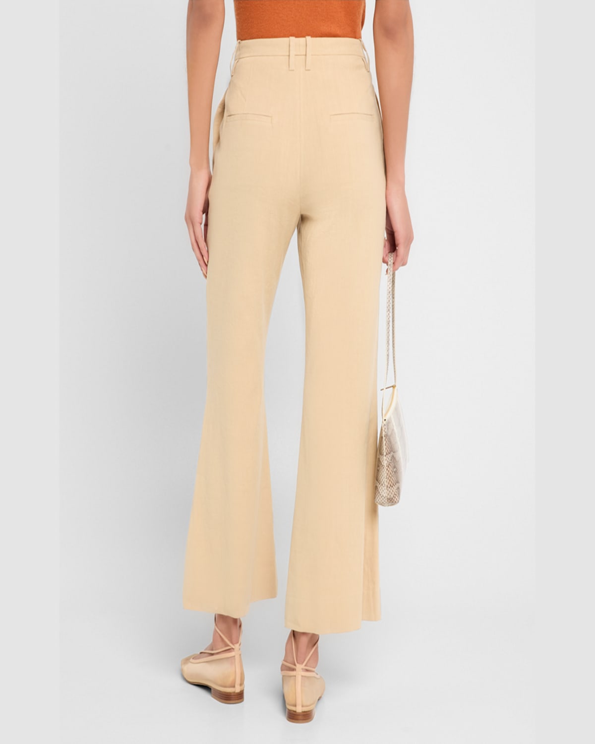 Vince Mid-rise Cropped Flare Trousers In Pale Nut