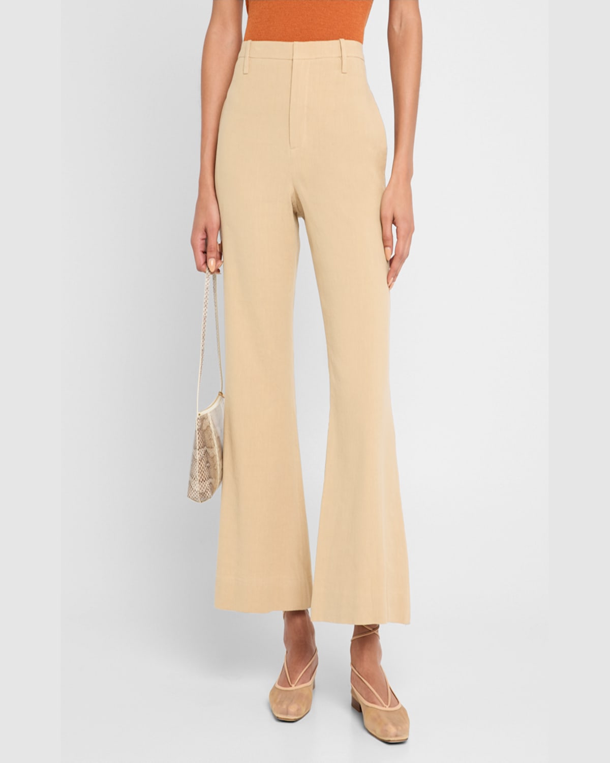 Vince Mid-rise Cropped Flare Trousers In Pale Nut