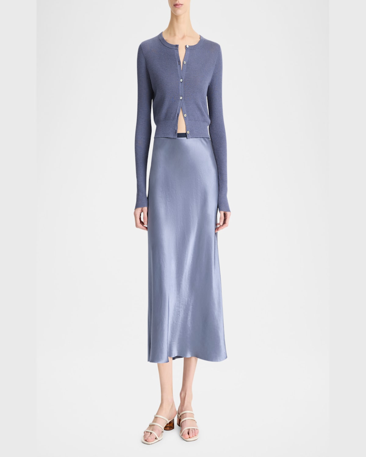 Vince Contrast Waistband Satin Slip Skirt In Mauve Thistle