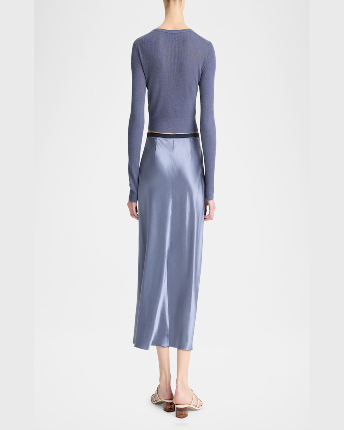 Vince Contrast Waistband Satin Slip Skirt In Mauve Thistle