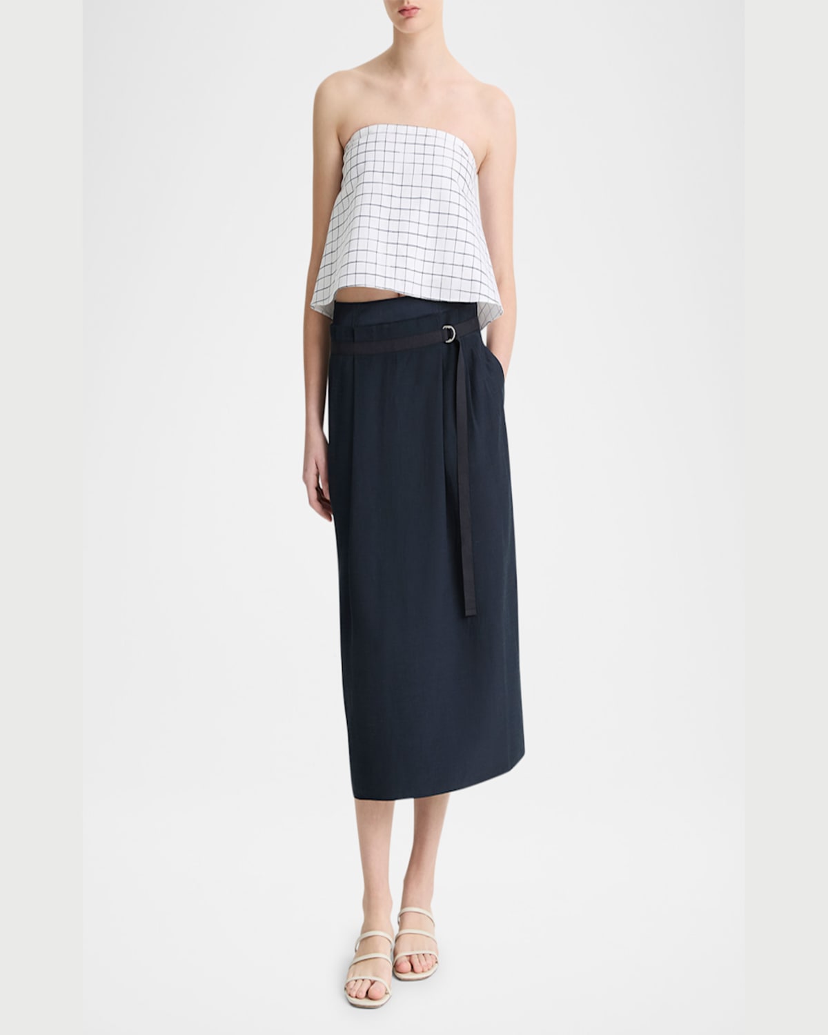 Vince Double-waist D-ring Midi Skirt In Coastal Blue