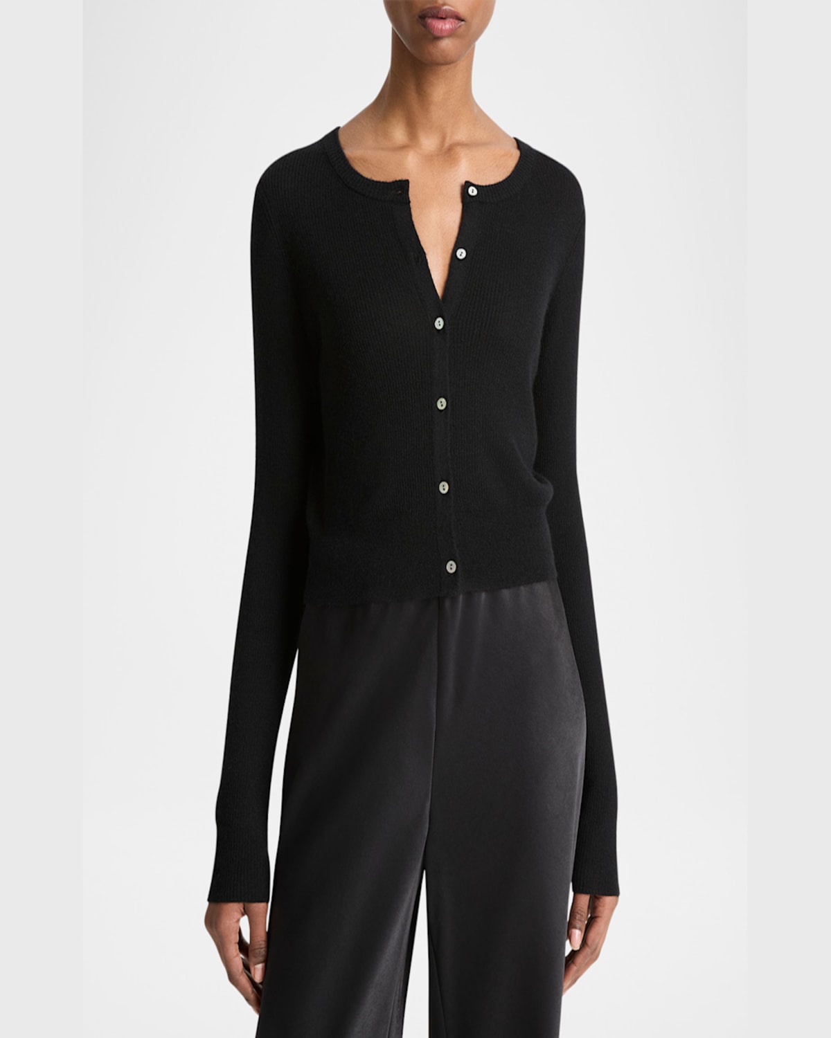Shop Vince Slim Ribbed Silk-cashmere Cardigan In Black