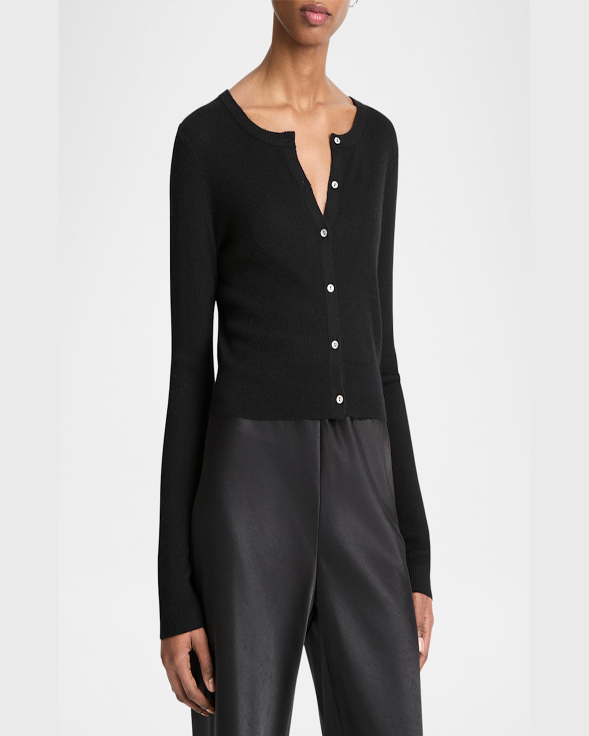 Shop Vince Slim Ribbed Silk-cashmere Cardigan In Black
