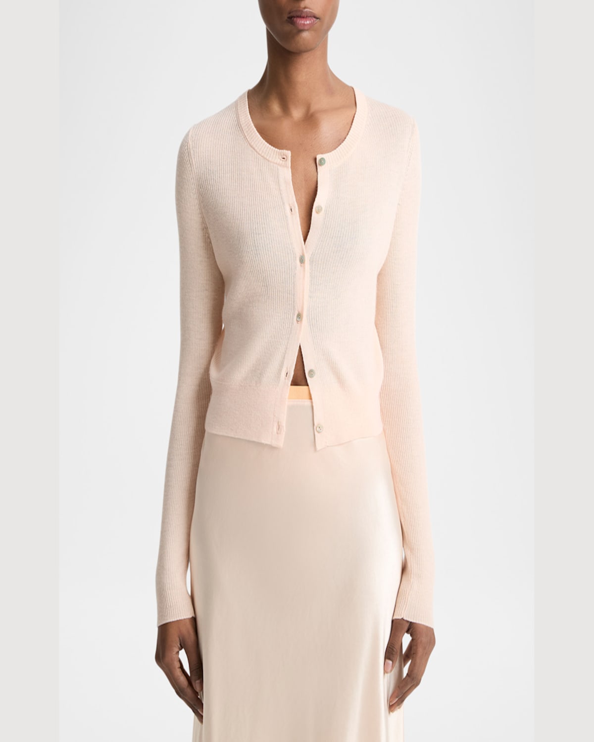 Shop Vince Slim Ribbed Silk-cashmere Cardigan In Black