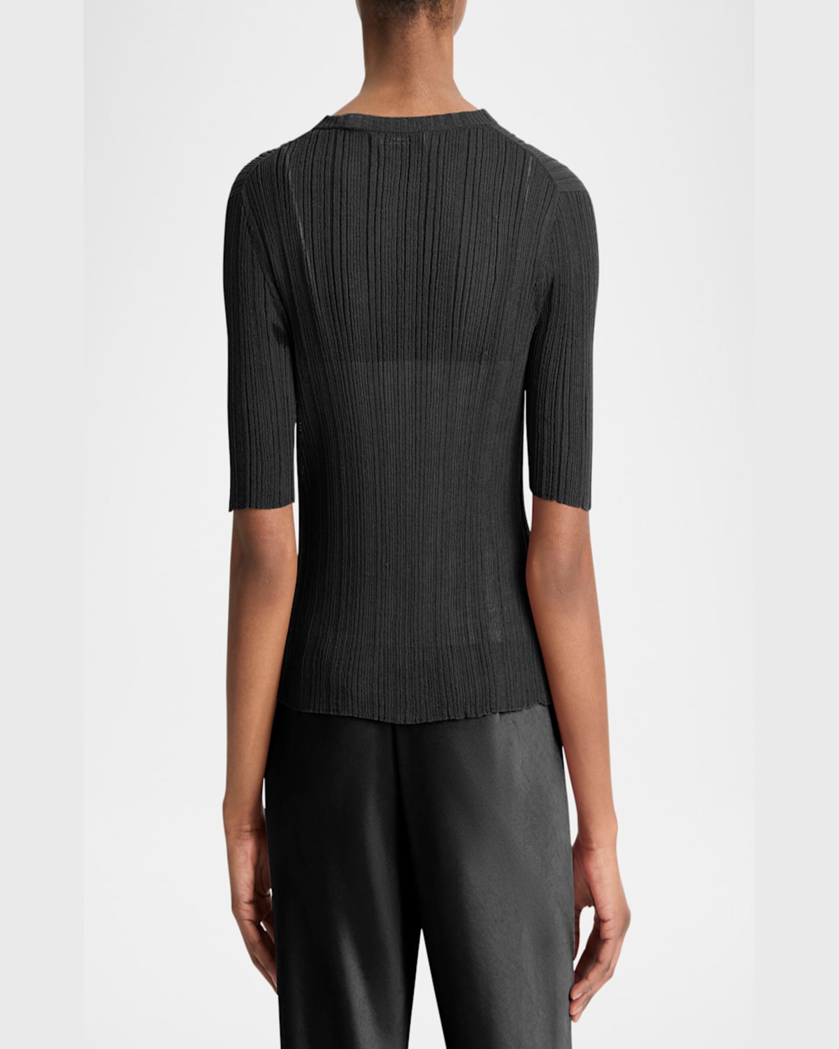 Shop Vince Double-layered Ribbed Elbow-sleeve Top In Black/sabbia