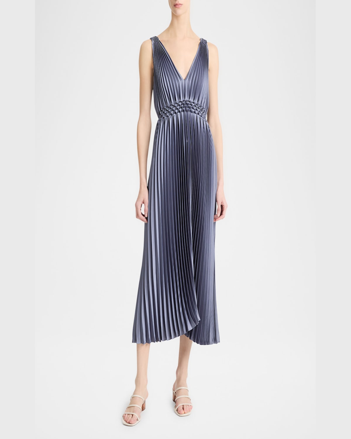 Shop Vince Pleated Hand-smocked Midi Dress In Mauve Thistle