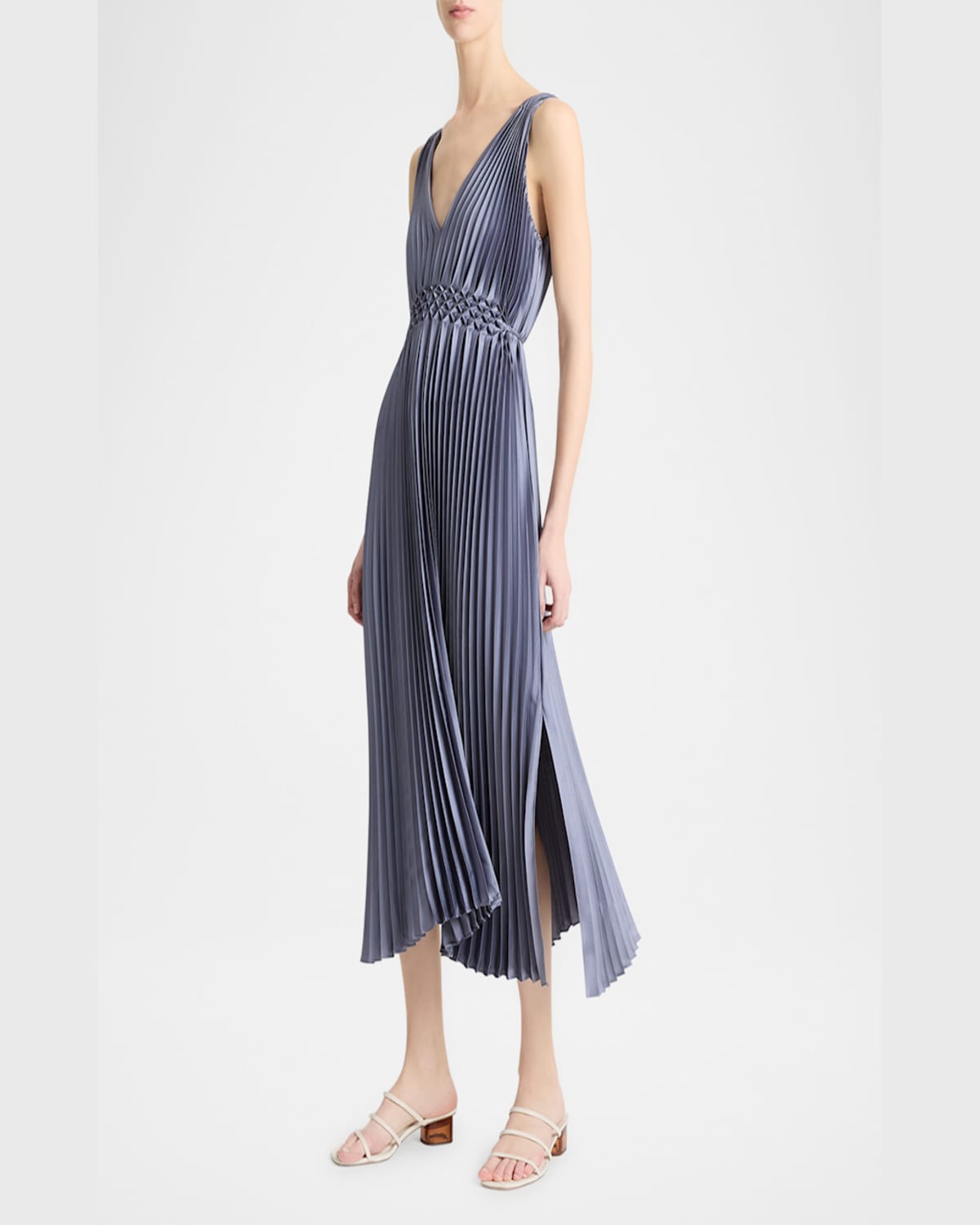 Shop Vince Pleated Hand-smocked Midi Dress In Mauve Thistle