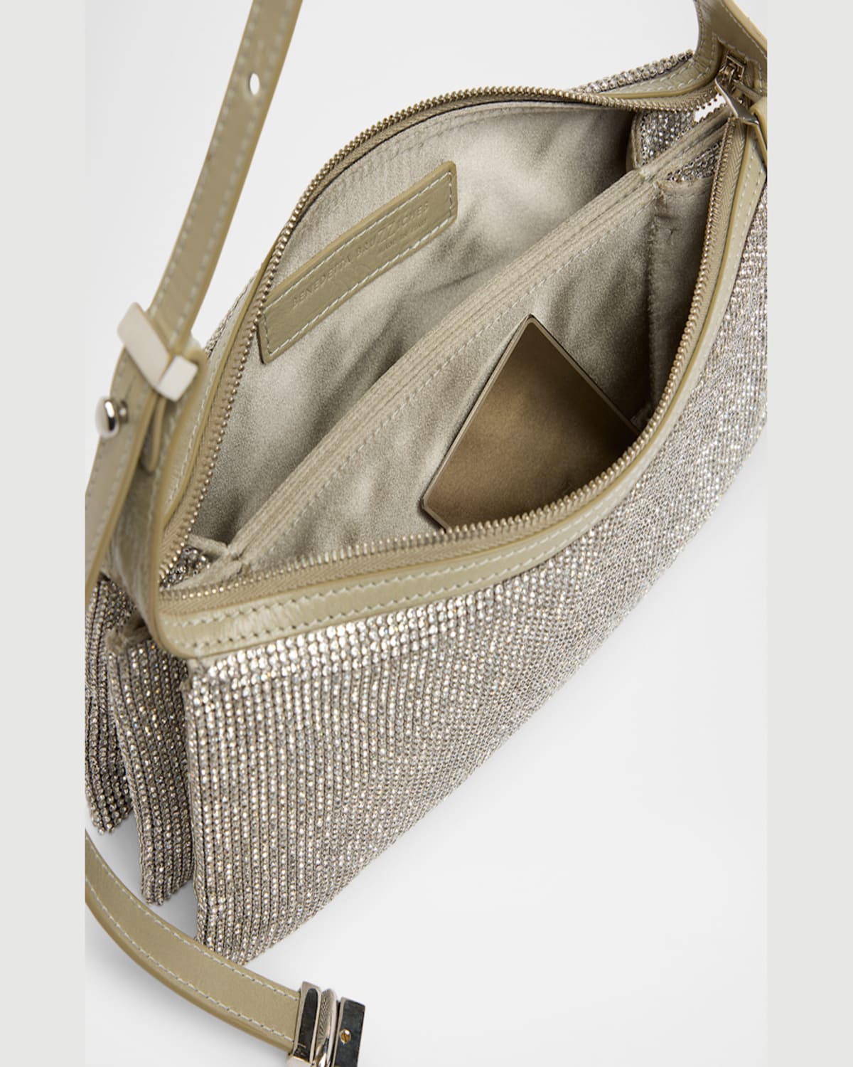Benedetta Bruzziches Syster Embellished Leather Shoulder Bag In Crystal On Silver