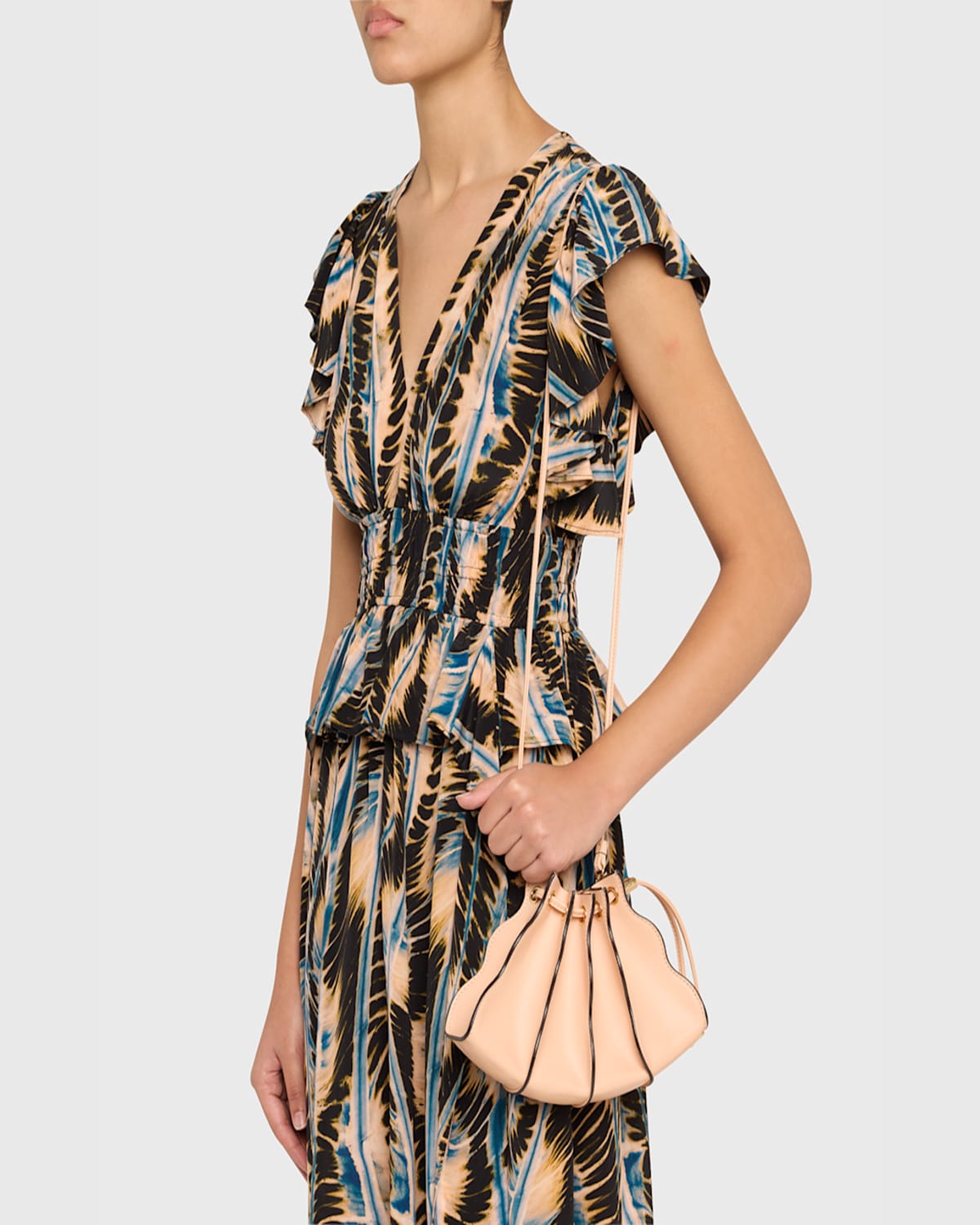 Ulla Johnson Adria Pleated Wave Leather Wristlet In Rosette