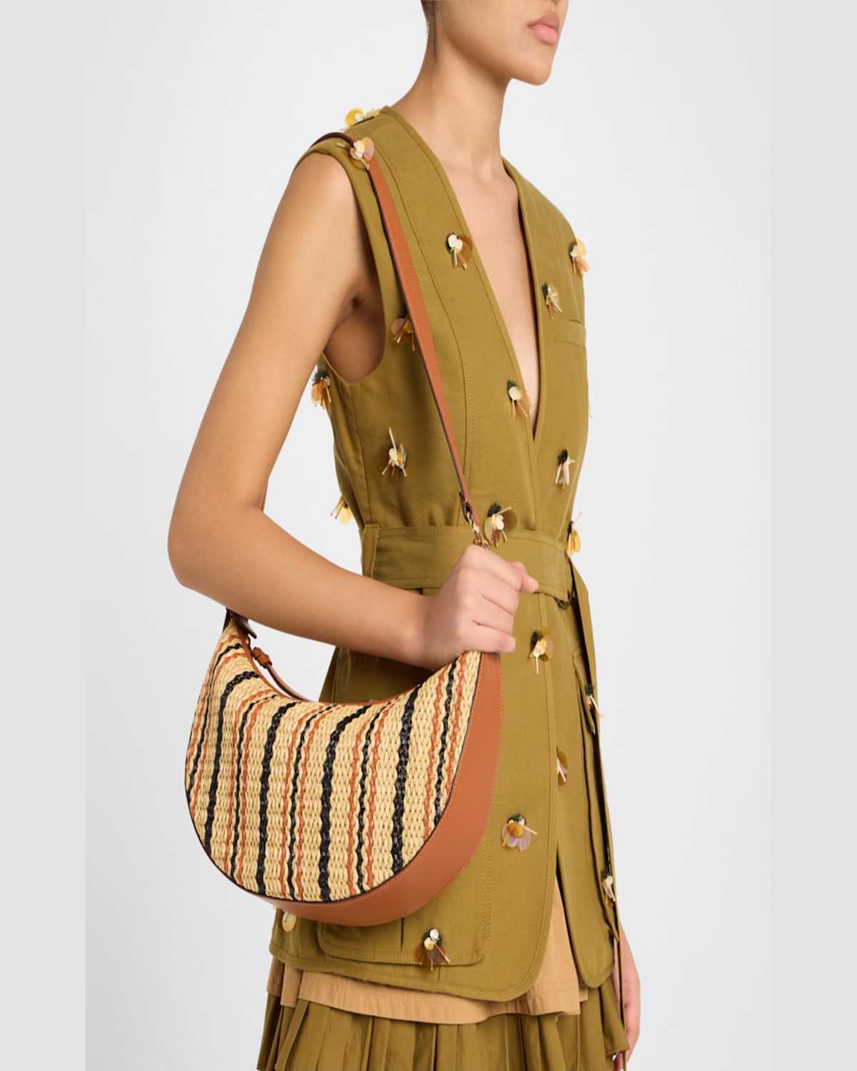 Ulla Johnson Twyla Small Striped Hobo Bag In Desert Stripe