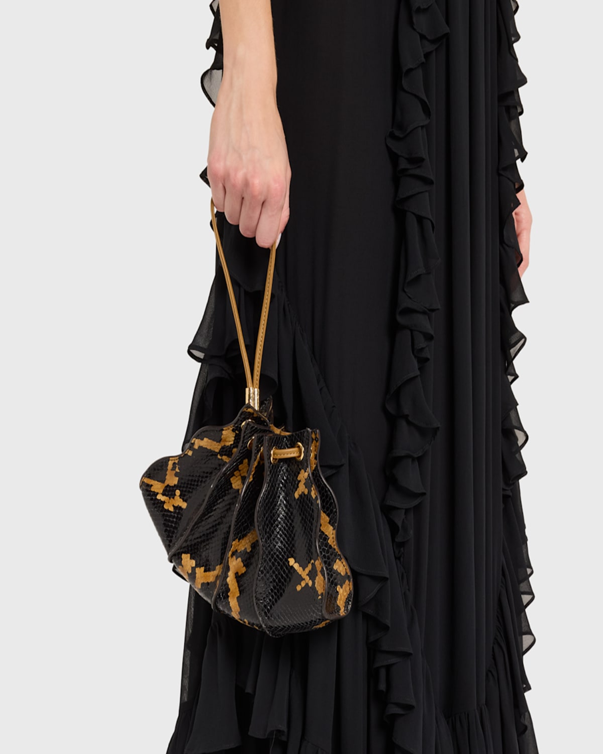 Shop Ulla Johnson Adria Pleated Wave Snake-print Wristlet In Desert Exotic