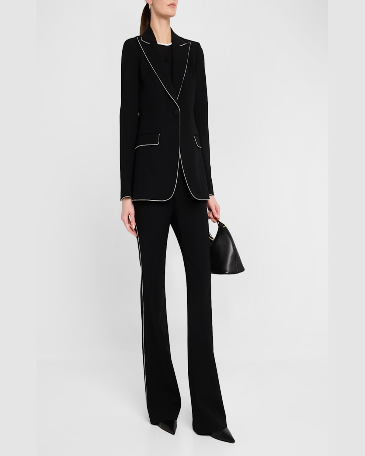 Lafayette 148 Piped Single-button Blazer In Black