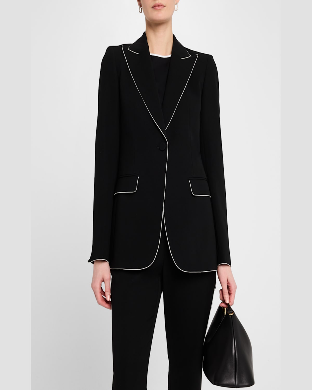 Lafayette 148 Piped Single-button Blazer In Black