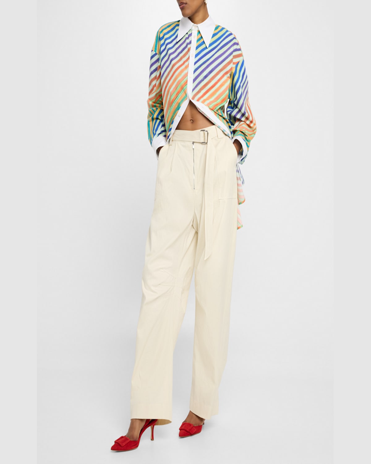 Christopher John Rogers Striped Bias Button-down Shirt In Rainbow Multi
