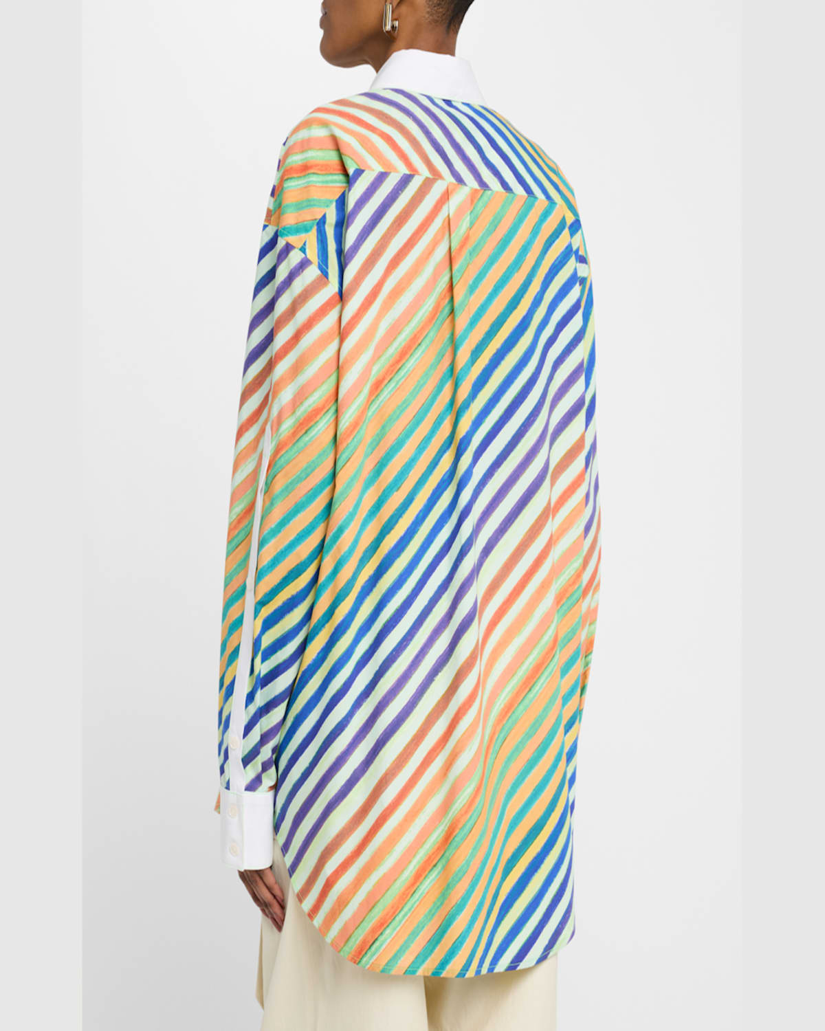 Christopher John Rogers Striped Bias Button-down Shirt In Rainbow Multi